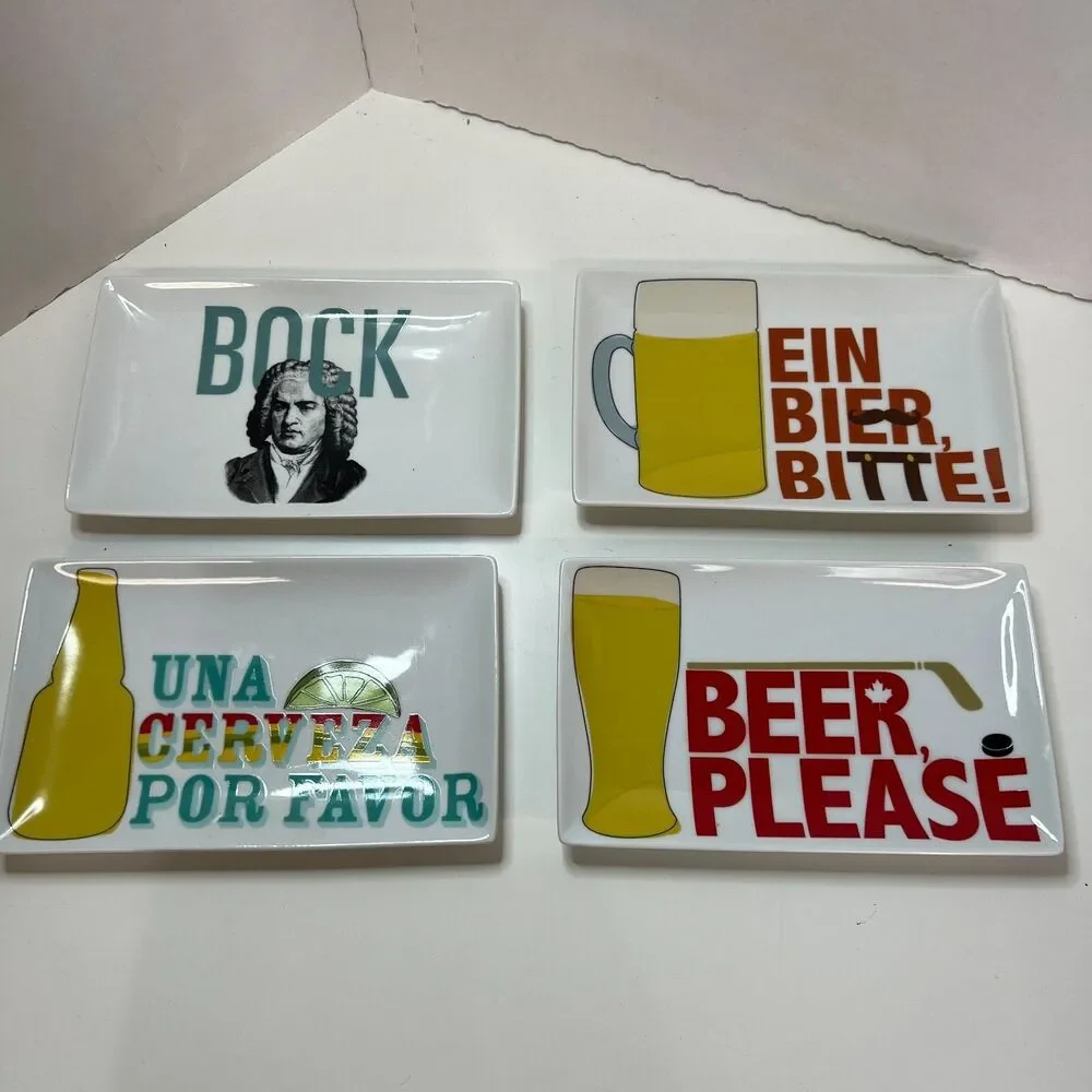 4 CRATE & BARREL Beer Snack Plates oktoberfest party decor table cerveza canada